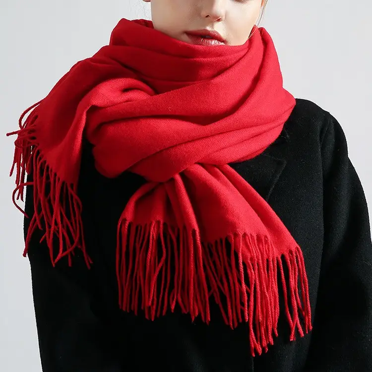 Autumn and winter thick warm ladies scarf solid color tassel cashmere gift printing embroidery shawl scarf wholesale