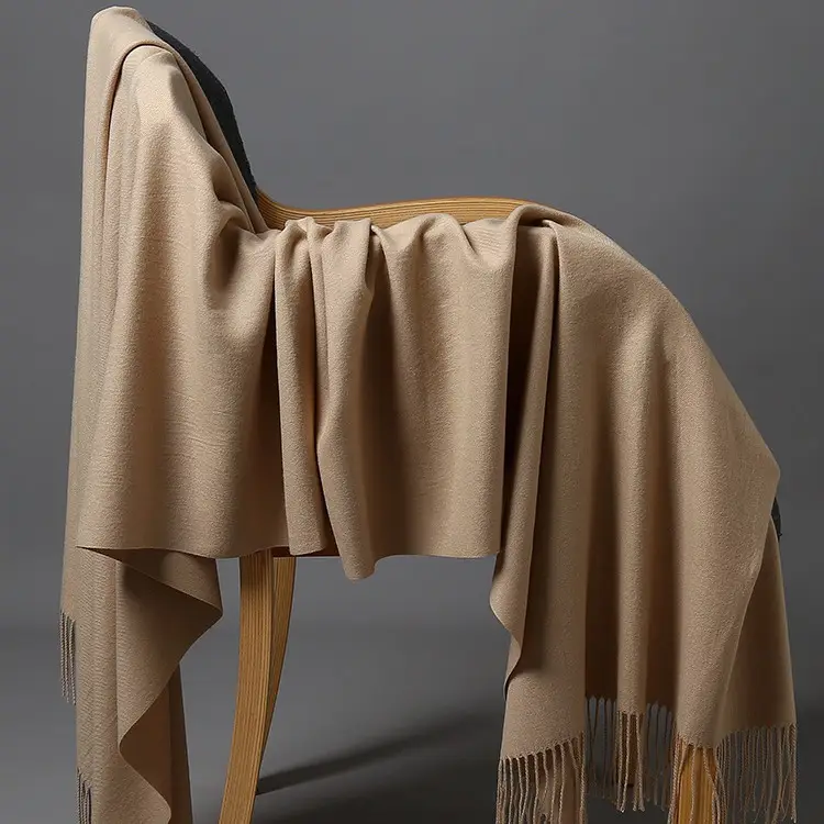 Autumn and winter thick warm ladies scarf solid color tassel cashmere gift printing embroidery shawl scarf wholesale