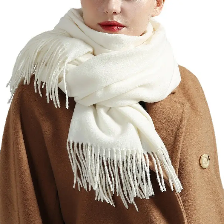Autumn and winter thick warm ladies scarf solid color tassel cashmere gift printing embroidery shawl scarf wholesale