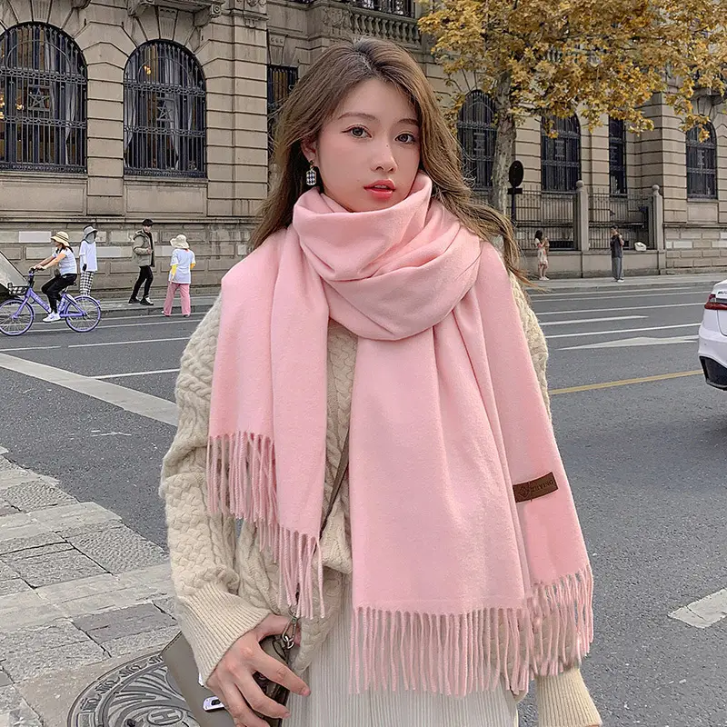 Autumn and winter thick warm ladies scarf solid color tassel cashmere gift printing embroidery shawl scarf wholesale — feature 2