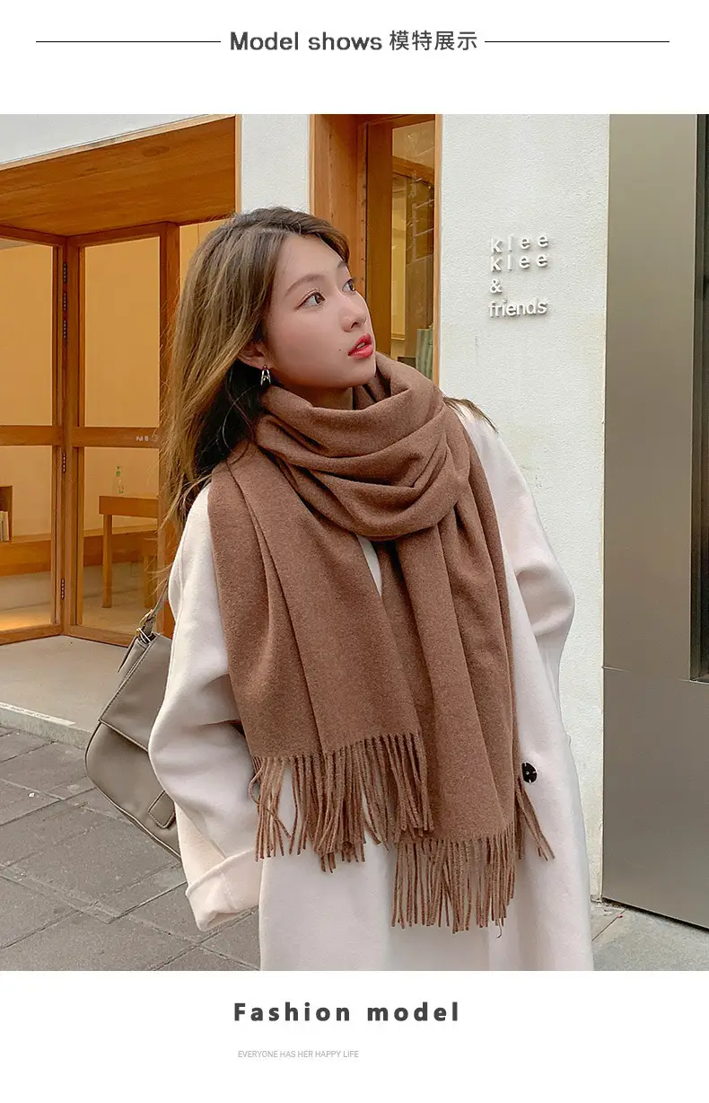Autumn and winter thick warm ladies scarf solid color tassel cashmere gift printing embroidery shawl scarf wholesale — feature 7