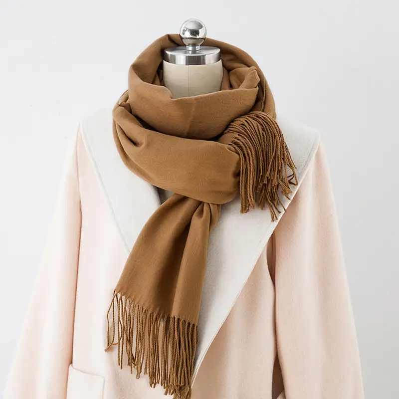 Autumn and winter thick warm ladies scarf solid color tassel cashmere gift printing embroidery shawl scarf wholesale