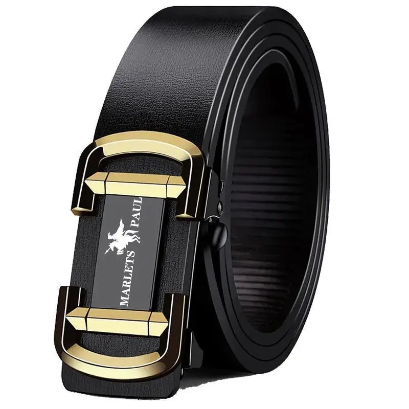 Men's Black Leather Belt with Gold Buckle - Image 17