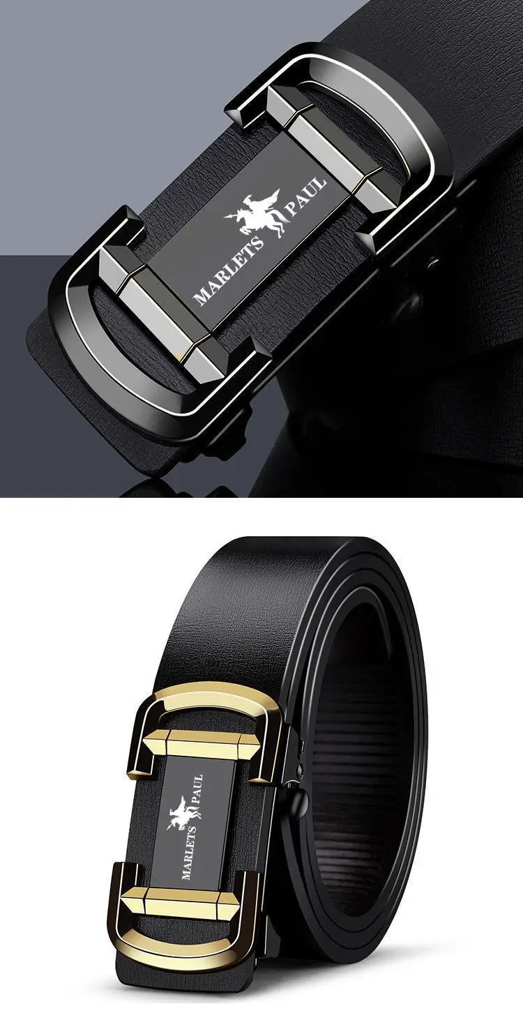 Men's Black Leather Belt with Gold Buckle — feature 11
