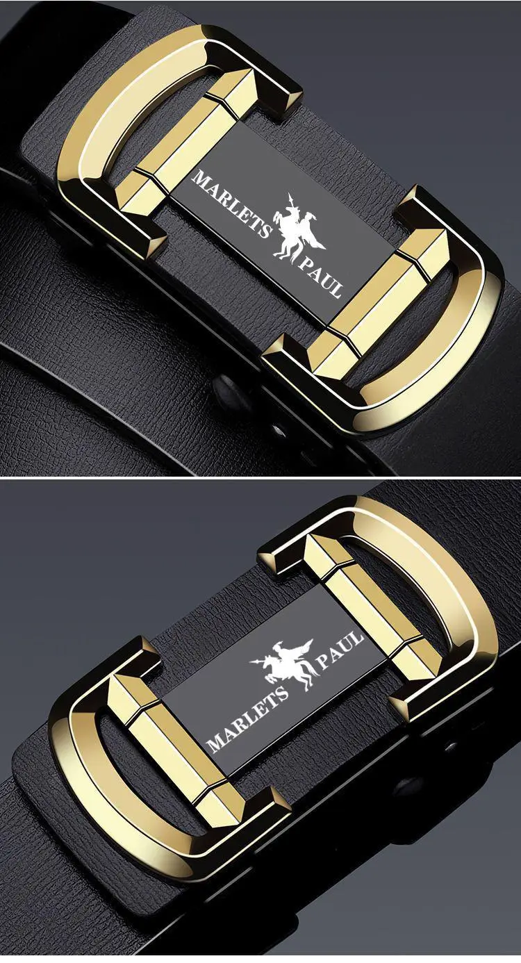 Men's Black Leather Belt with Gold Buckle — feature 7