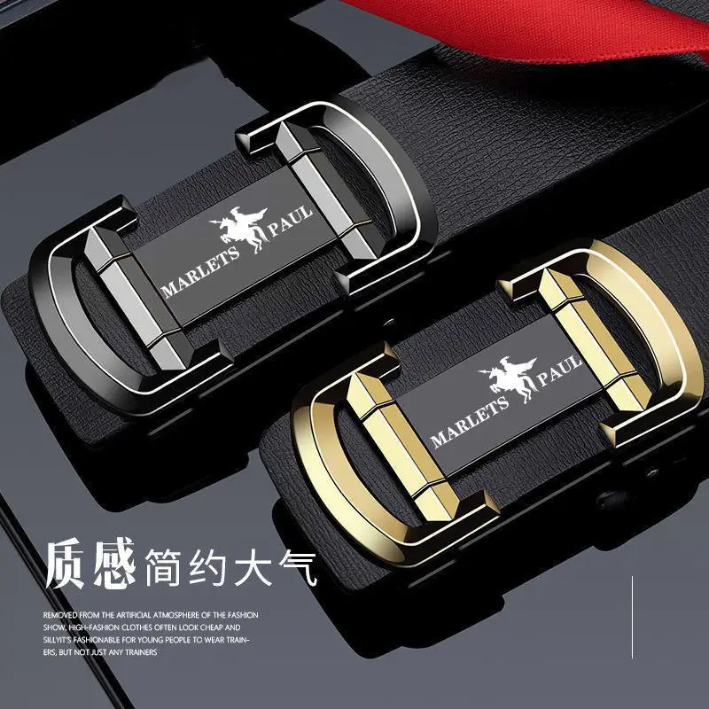 Men's Black Leather Belt with Gold Buckle — feature 9