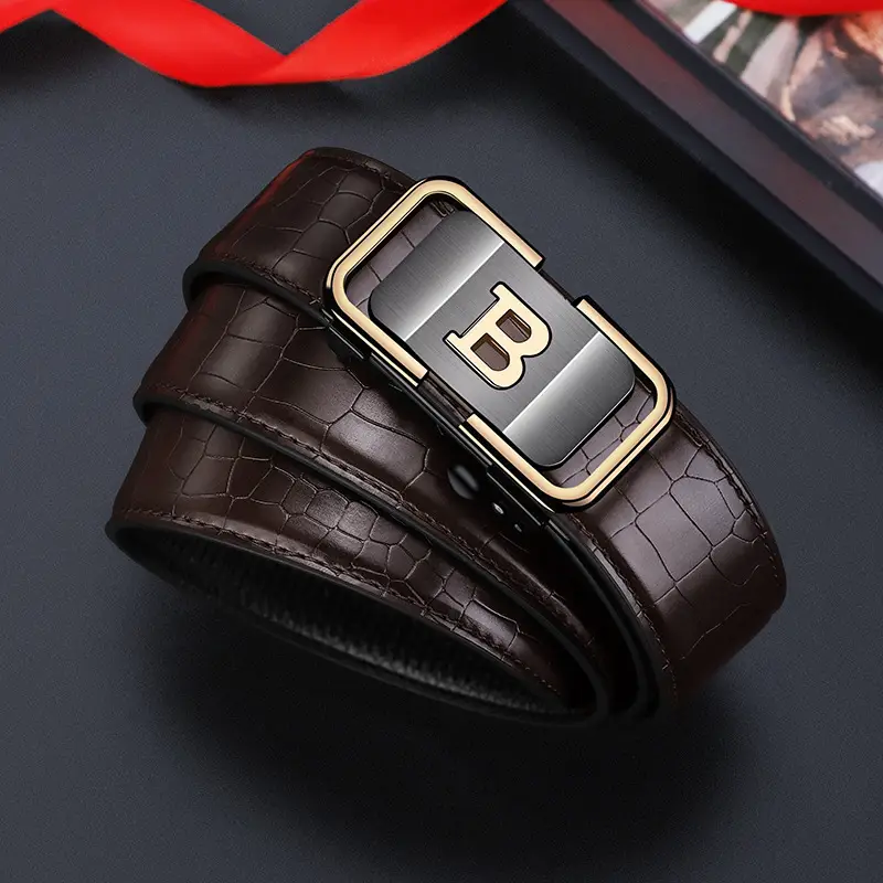 Men's Black Leather Belt with Gold Buckle - Image 11