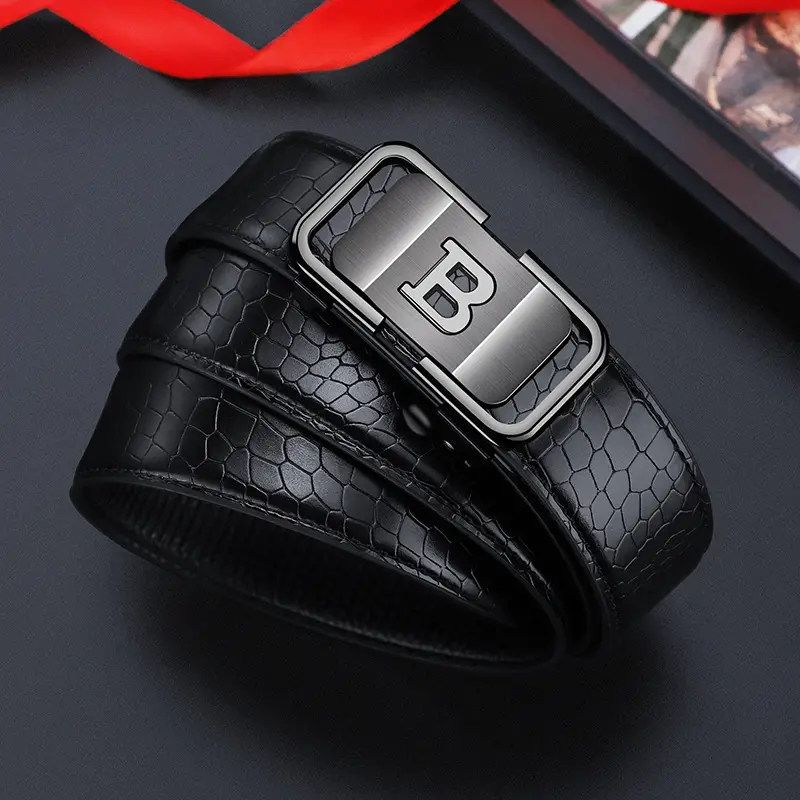 Men's Black Leather Belt with Gold Buckle - Image 12