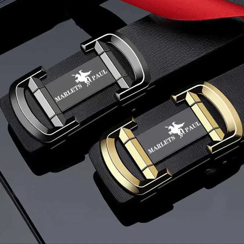 Men's Black Leather Belt with Gold Buckle - Image 2