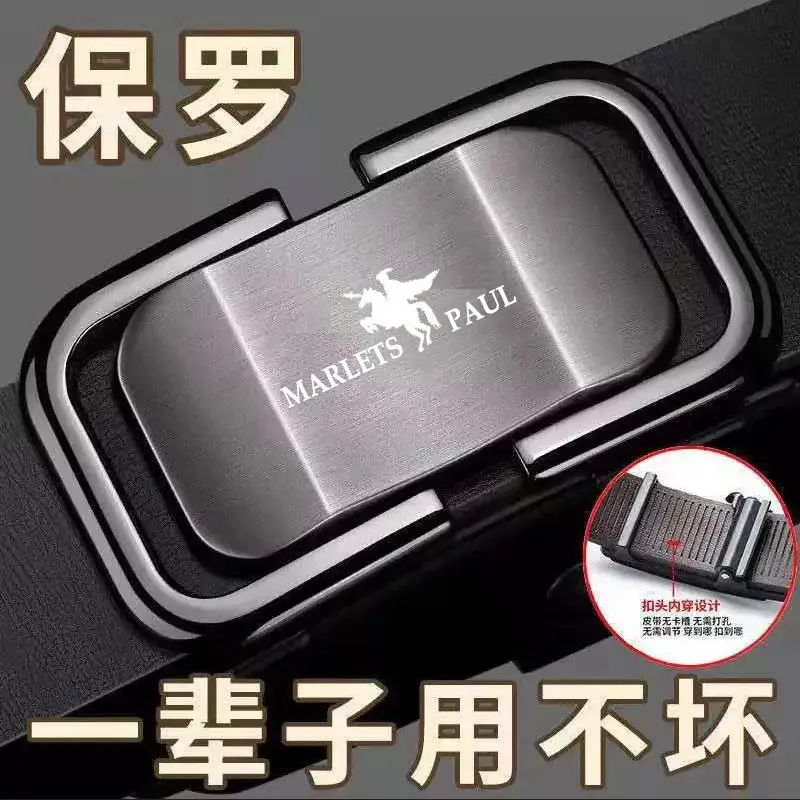 Men's Black Leather Belt with Gold Buckle - Image 4