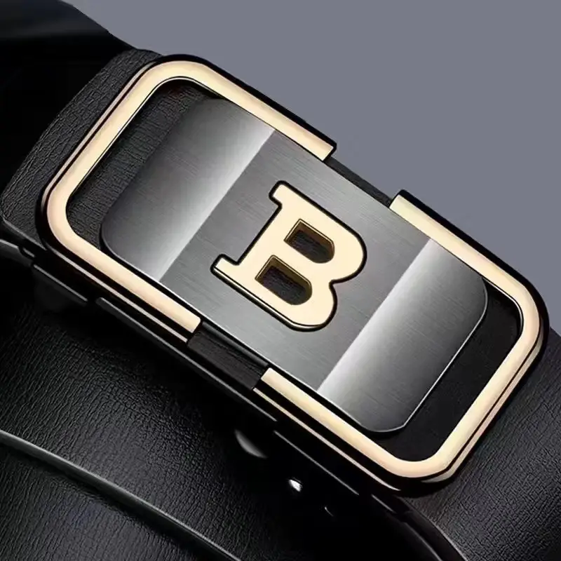 Men's Black Leather Belt with Gold Buckle - Image 5