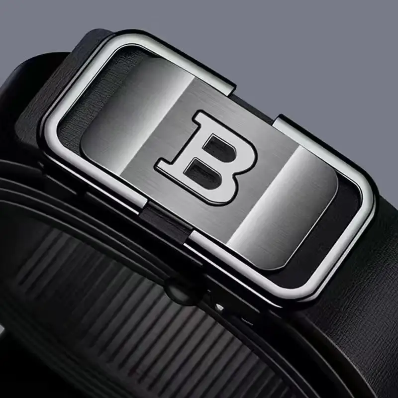 Men's Black Leather Belt with Gold Buckle - Image 6