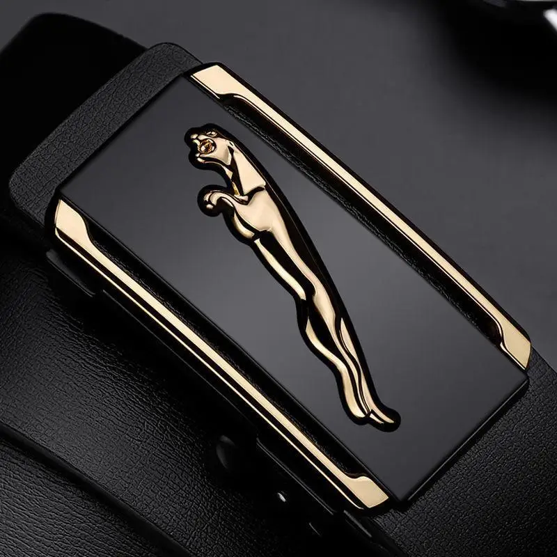 Men's Black Leather Belt with Gold Buckle - Image 7
