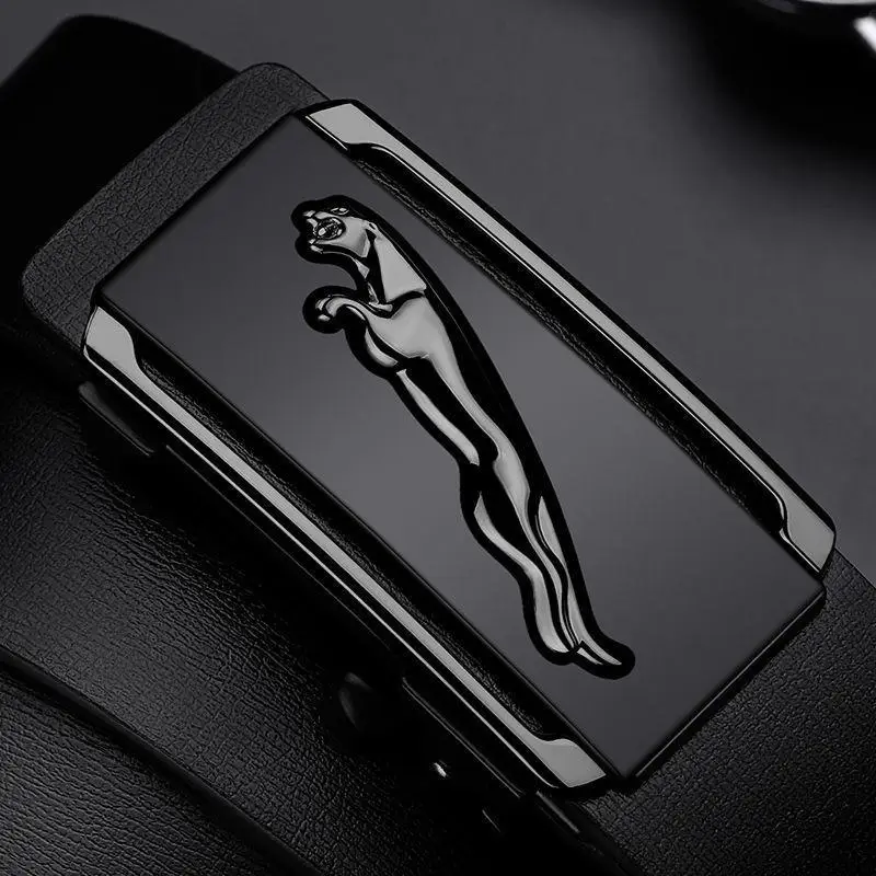 Men's Black Leather Belt with Gold Buckle - Image 8