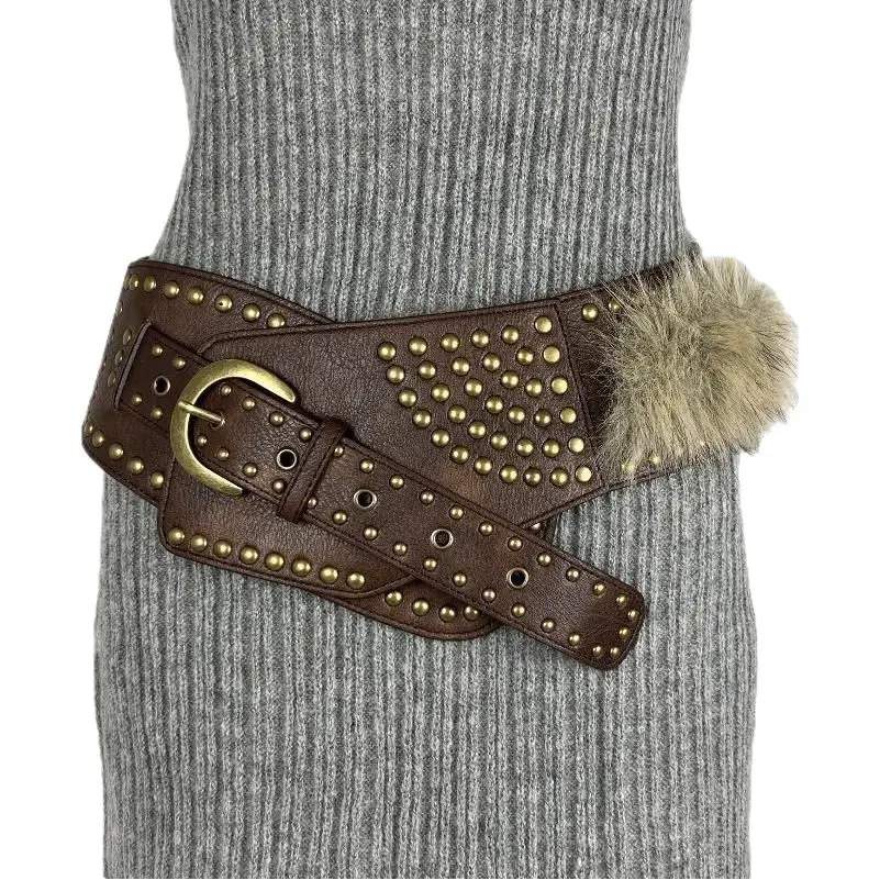Punk Rivet Belt with Pom Pom for Women - Image 13