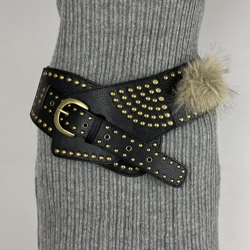 Punk Rivet Belt with Pom Pom for Women — feature 1