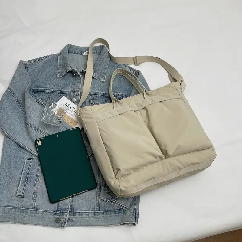 Women's Large Capacity Nylon Shoulder Crossbody Bag Beige - Image 2