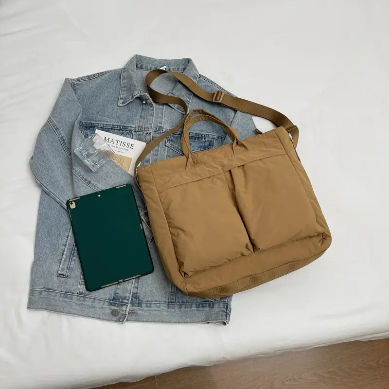 Women's Large Capacity Nylon Shoulder Crossbody Bag Beige - Image 6