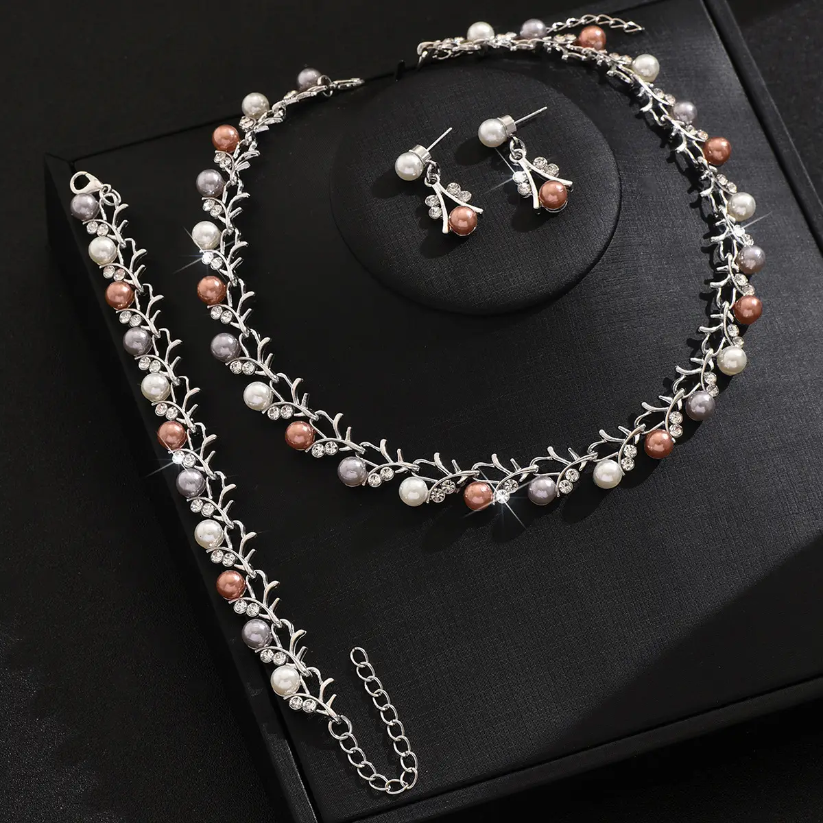 2025 Luxury Pearl Necklace Earrings Bracelet Set Gold - Image 5