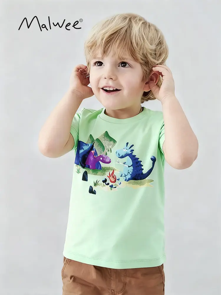 Malwee Boys Green Dragon Print T-Shirt Summer Casual - Image 2
