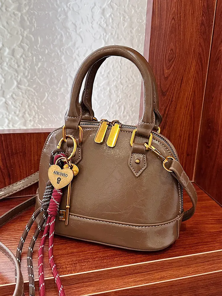 Women's 2024 Brown Leather Shoulder Crossbody Bag with Gold Hardware - Image 10
