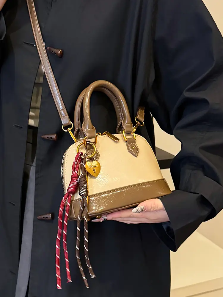 Women's 2024 Brown Leather Shoulder Crossbody Bag with Gold Hardware - Image 11