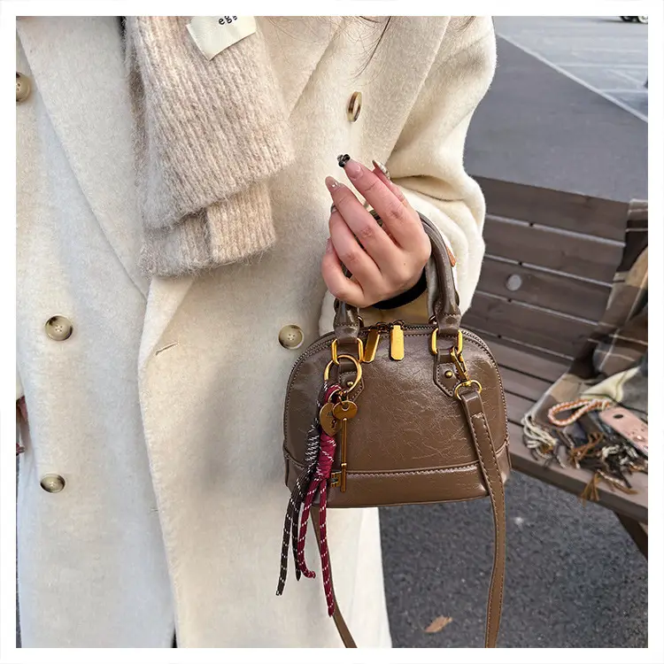 Women's 2024 Brown Leather Shoulder Crossbody Bag with Gold Hardware — feature 33