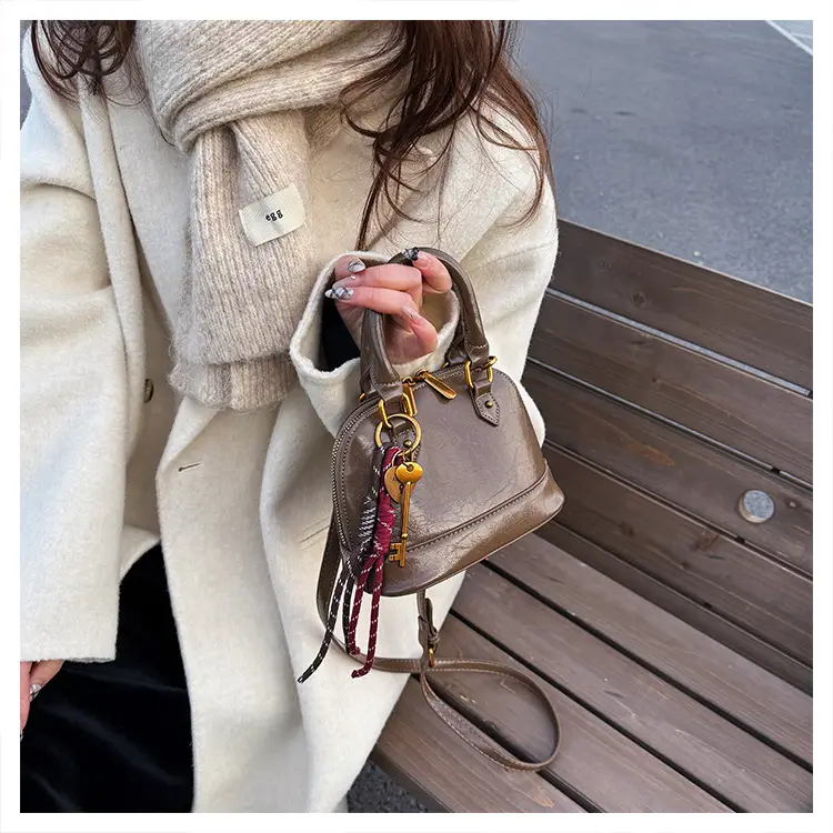 Women's 2024 Brown Leather Shoulder Crossbody Bag with Gold Hardware — feature 34
