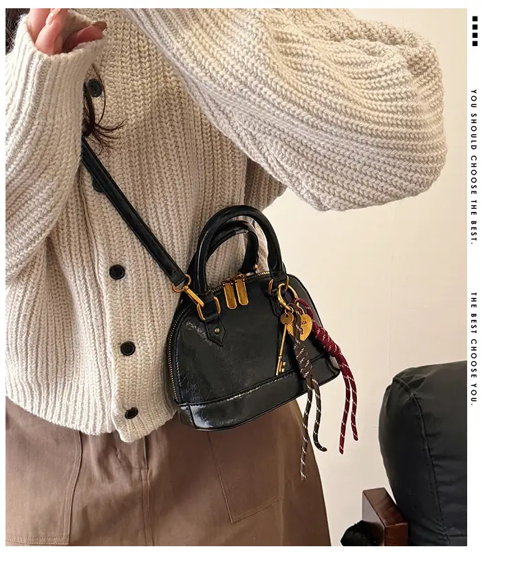 Women's 2024 Brown Leather Shoulder Crossbody Bag with Gold Hardware — feature 4