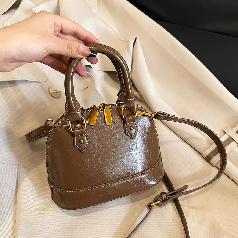 Women's 2024 Brown Leather Shoulder Crossbody Bag with Gold Hardware - Image 4