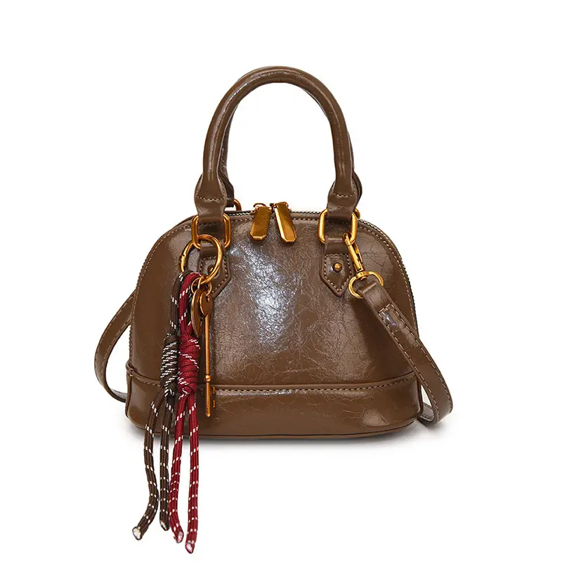 Women's 2024 Brown Leather Shoulder Crossbody Bag with Gold Hardware - Image 8