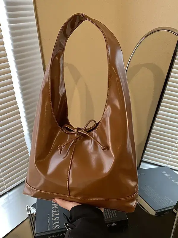 Women's 2024 Winter Leather Shoulder Bag Brown Large Capacity - Image 7