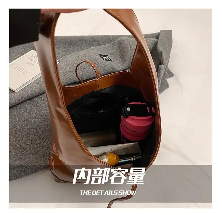 Women's 2024 Winter Leather Shoulder Bag Brown Large Capacity — feature 5