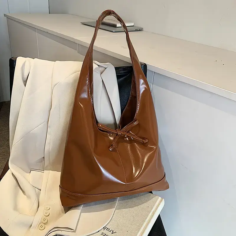 Women's 2024 Winter Leather Shoulder Bag Brown Large Capacity - Image 2