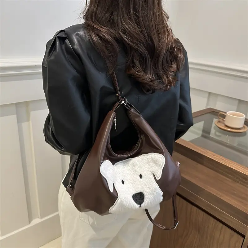 Women's Black Dog Face Shoulder Tote Bag Large Capacity - Image 7