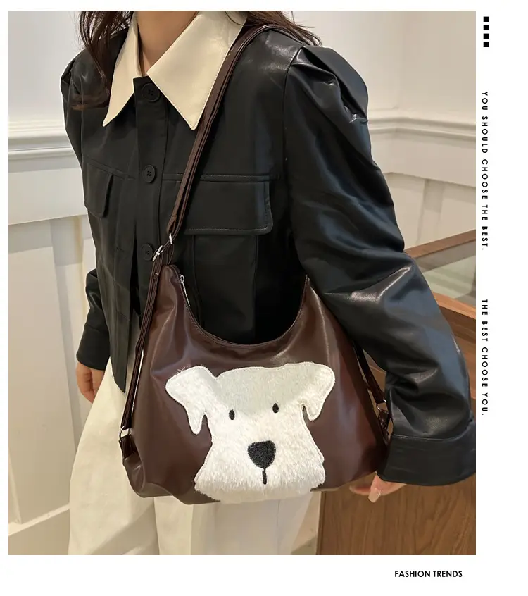 Women's Black Dog Face Shoulder Tote Bag Large Capacity — feature 1