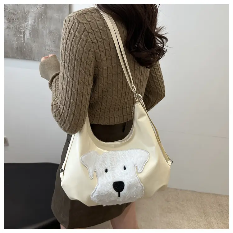 Women's Black Dog Face Shoulder Tote Bag Large Capacity — feature 11