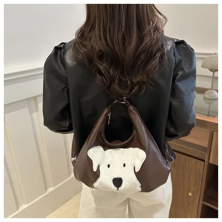 Women's Black Dog Face Shoulder Tote Bag Large Capacity — feature 12