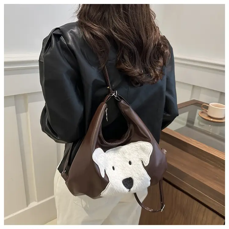 Women's Black Dog Face Shoulder Tote Bag Large Capacity — feature 13