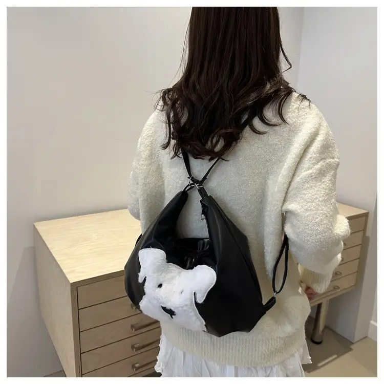 Women's Black Dog Face Shoulder Tote Bag Large Capacity — feature 14