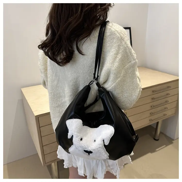 Women's Black Dog Face Shoulder Tote Bag Large Capacity — feature 15