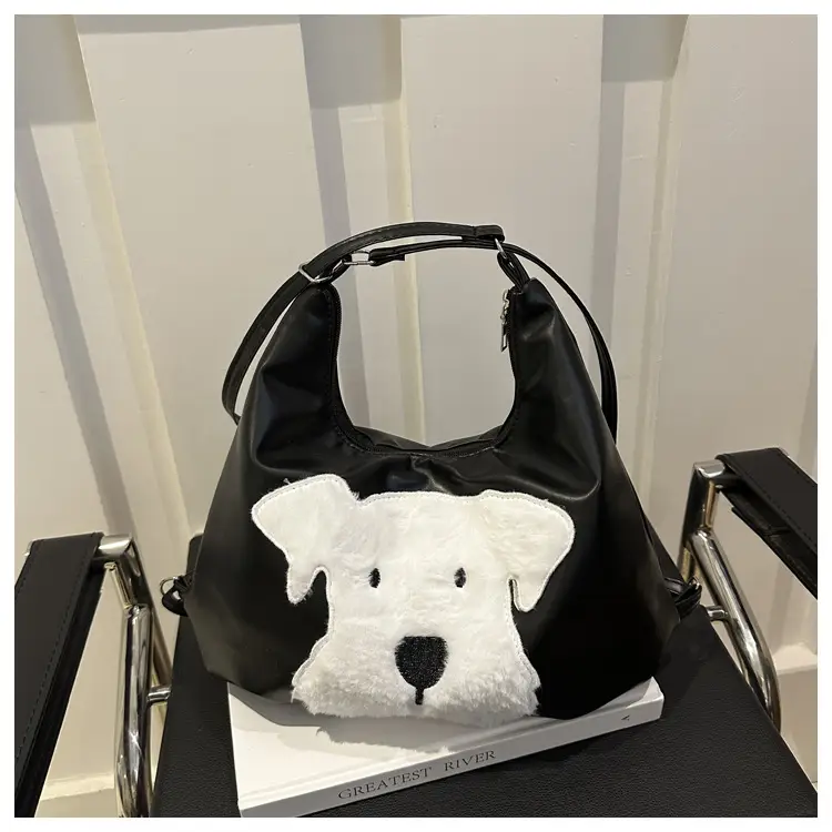 Women's Black Dog Face Shoulder Tote Bag Large Capacity — feature 17