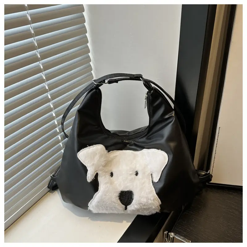 Women's Black Dog Face Shoulder Tote Bag Large Capacity - Image 3