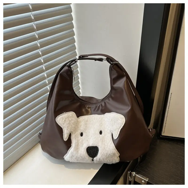 Women's Black Dog Face Shoulder Tote Bag Large Capacity - Image 4