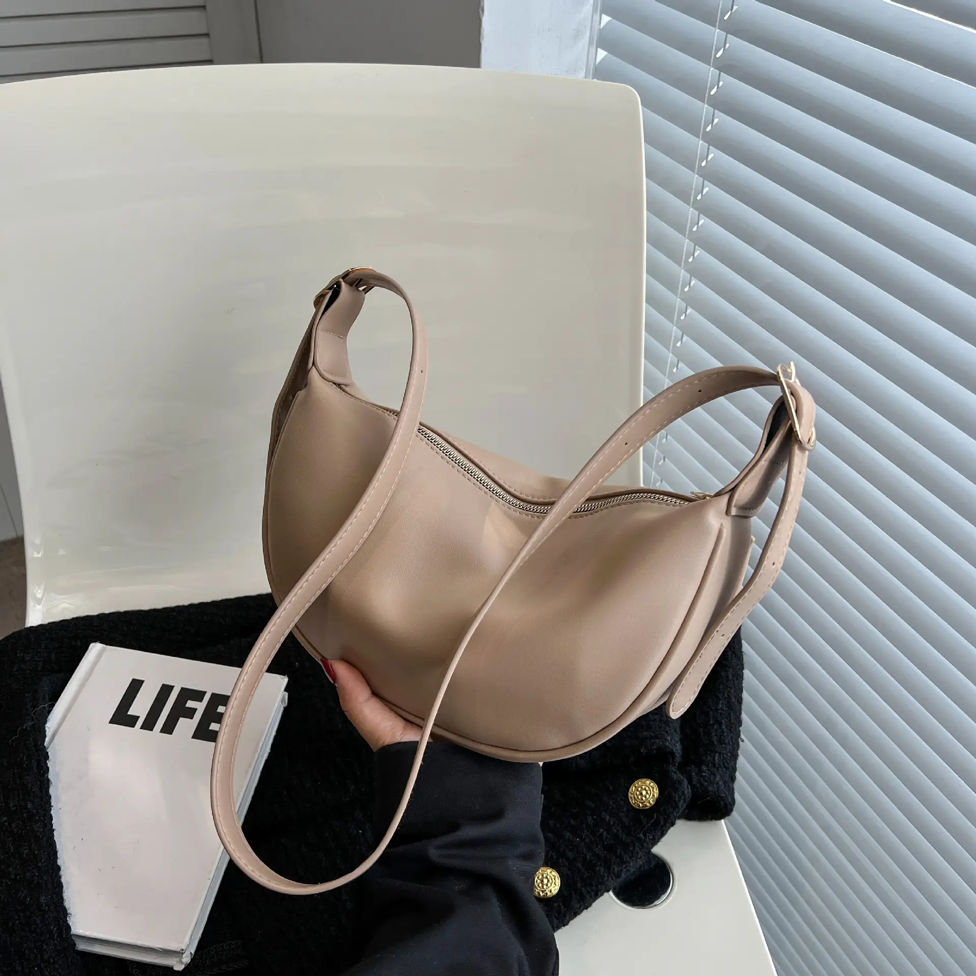 Women's White Underarm Bag with Blue Strap 2024 - Image 8