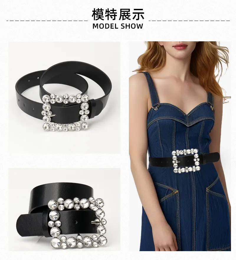 Women's Diamond Belt with Elegant Belt Buckle — feature 5