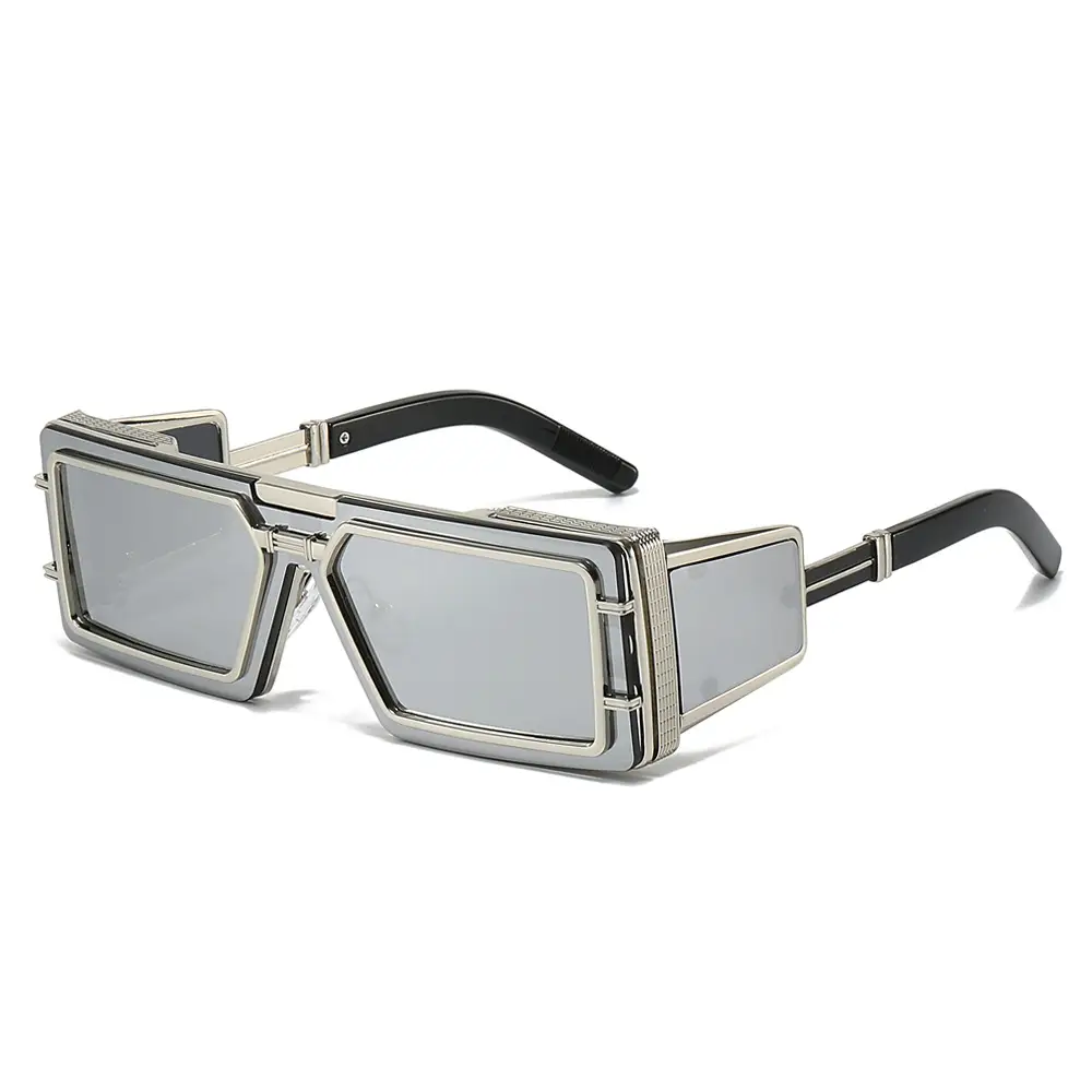 Punk High-End Sunglasses for Men Silver Transparent