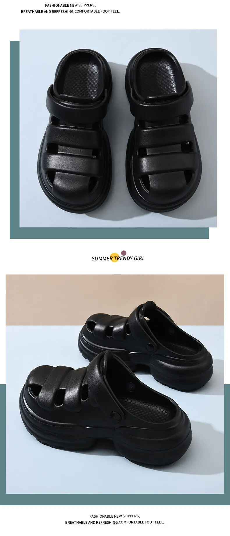 Summer Cave Shoes Women's Outer Wear Thick Sole Increased Non-slip Baotou Slippers EVA Wear-resistant Deodorant Couple Beach Sandals — feature 10