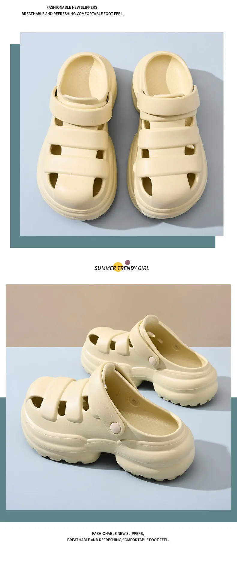 Summer Cave Shoes Women's Outer Wear Thick Sole Increased Non-slip Baotou Slippers EVA Wear-resistant Deodorant Couple Beach Sandals — feature 9