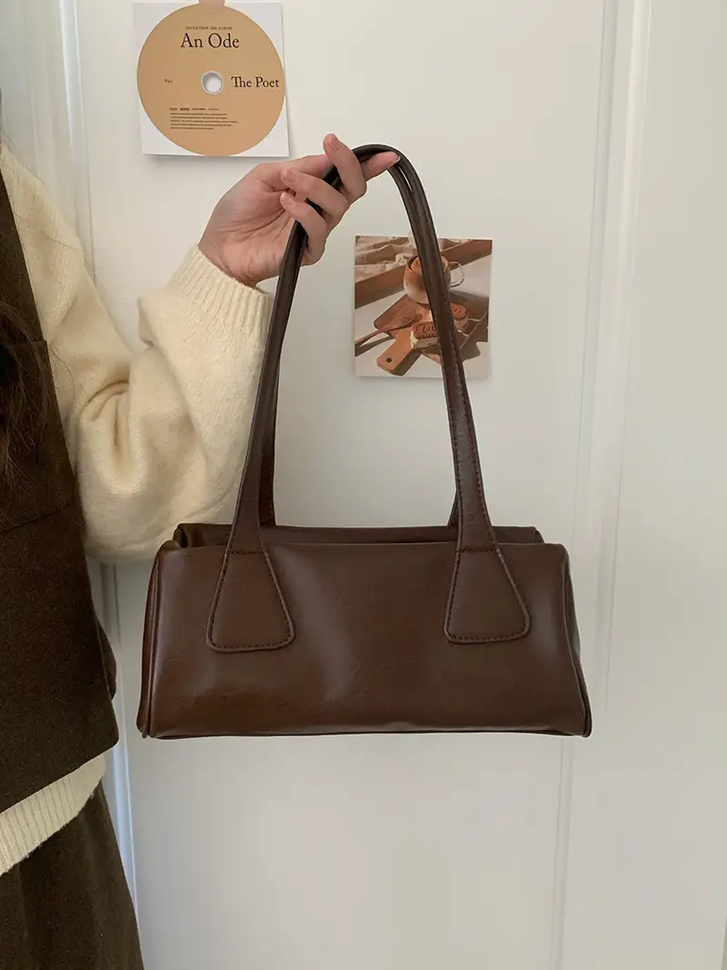 Women's Korean Ins Retro Baguette Shoulder Bag Brown - Image 5